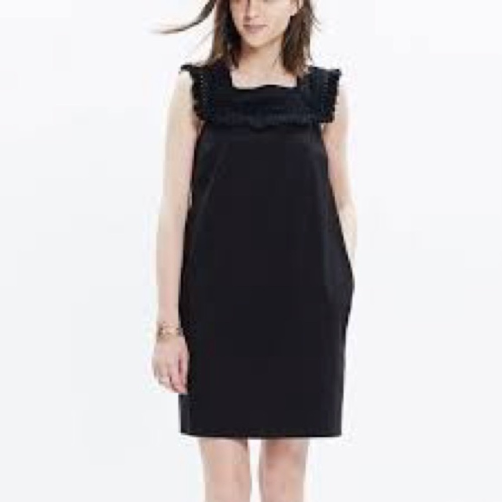 Madewell Sundream Fringe Dress Crochet Collar Shift Dress Black 100% Cotton - Picture 3 of 11